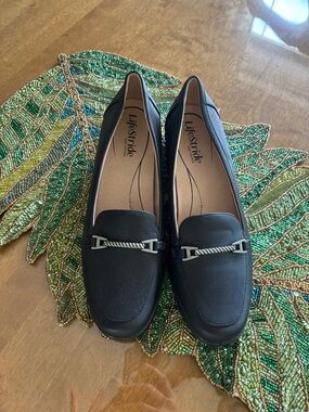 Life Stride Black Slip-On Loafers with Silver-Tone Bit